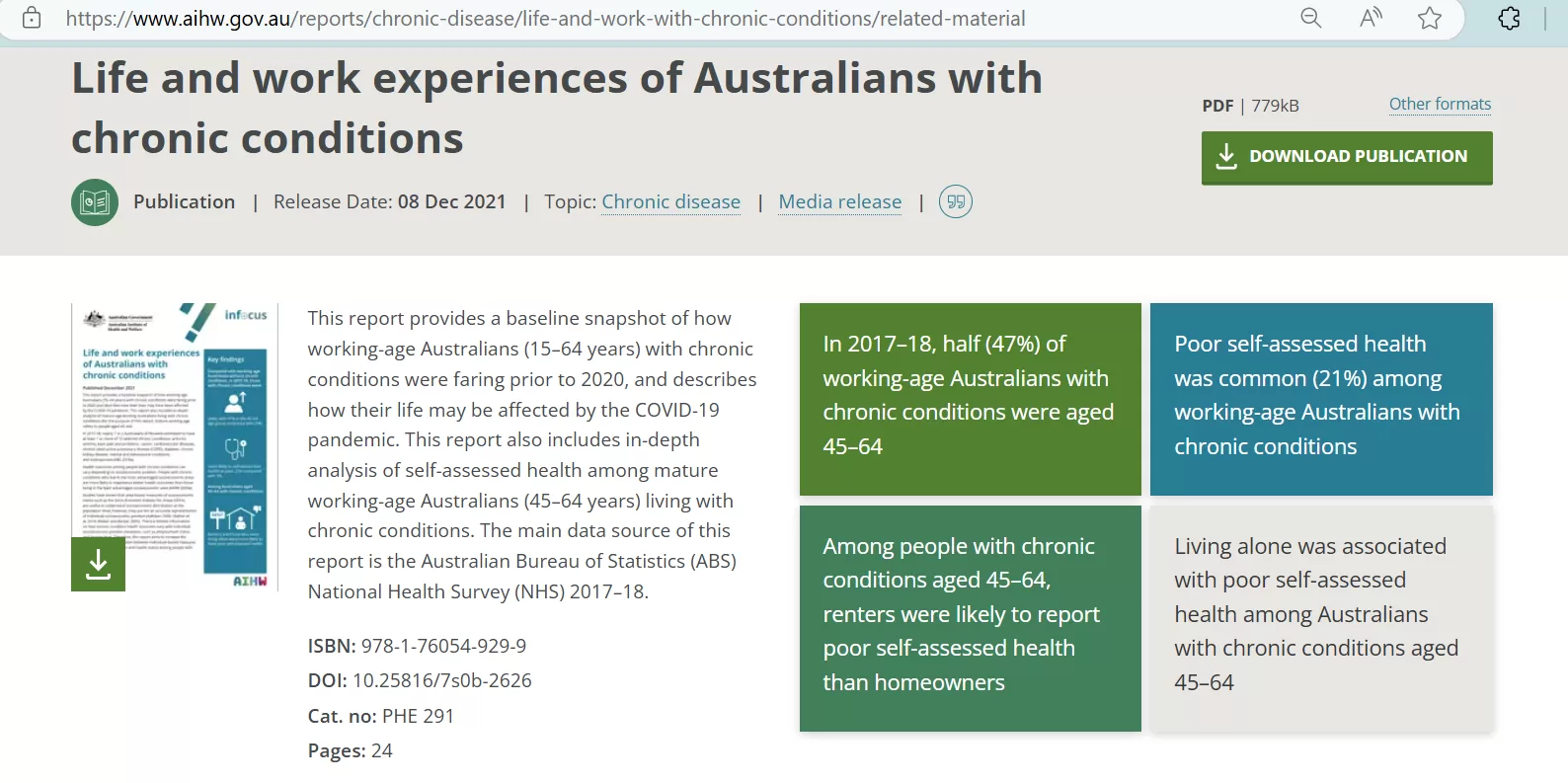 Survey of Life and work experiences of Australians with chronic conditions.